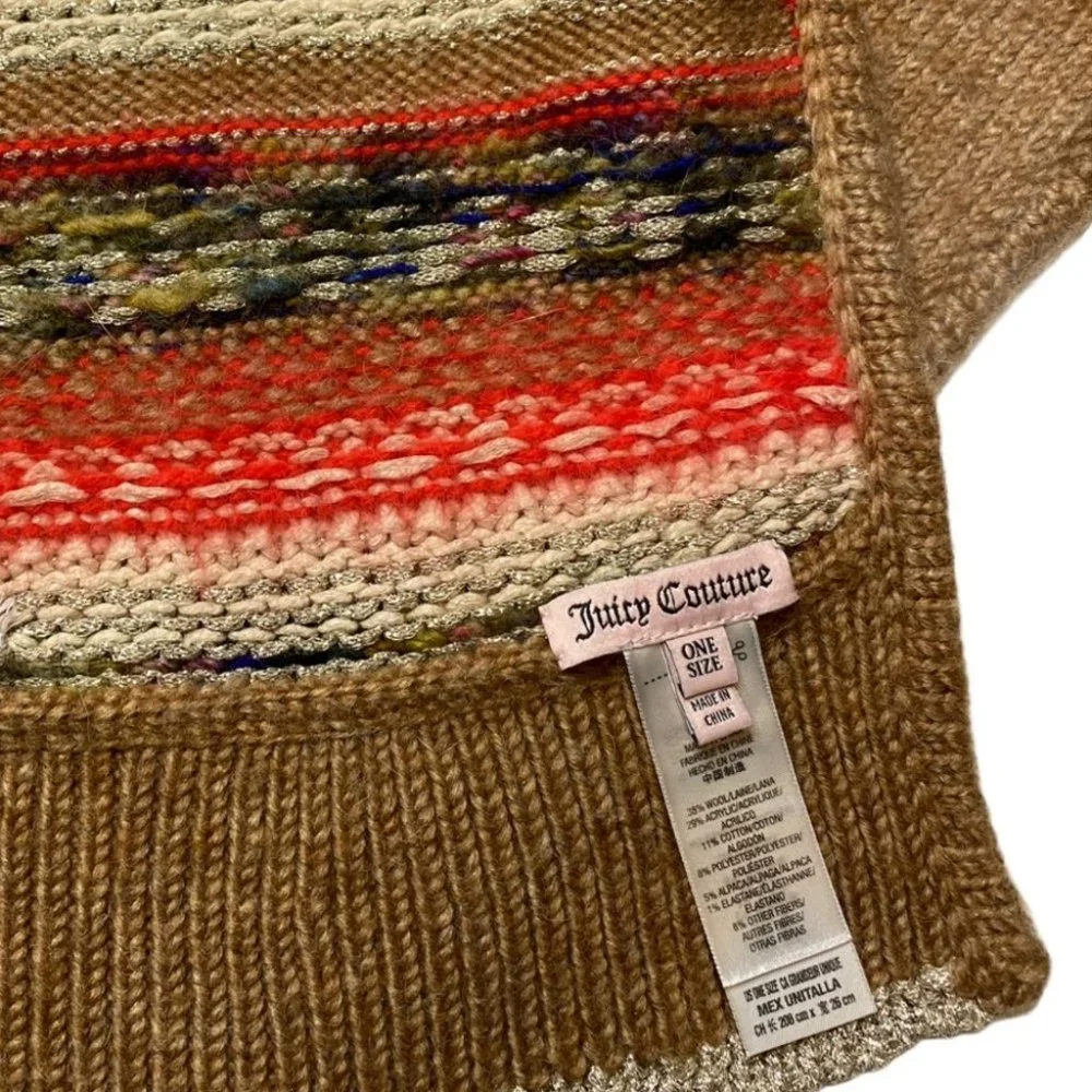 Juicy Couture Long Scarf Brown Cream Red One Size - Picture 3 of 9